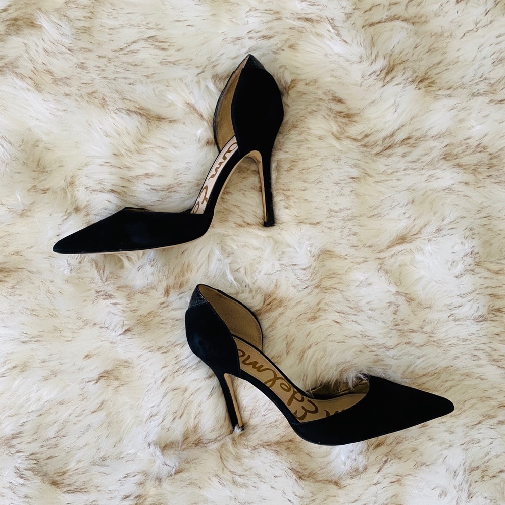 Sam Edelman black suede pointed toe D’Orsay heels
